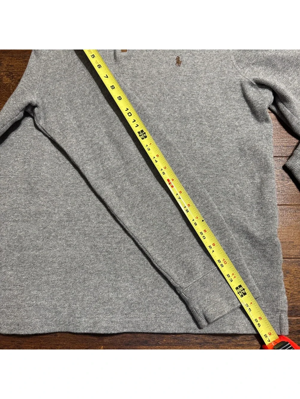 Polo Ralph Lauren Mens Quarter Zip 1/4 Sweater L Gray Cotton Brown Pony Pullover